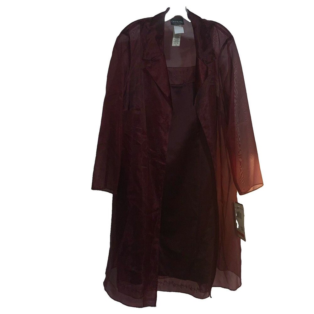 NWT Vintage Onyx Nite By Wendye Chaitin Wine Burgundy Dress & Overcoat 18W